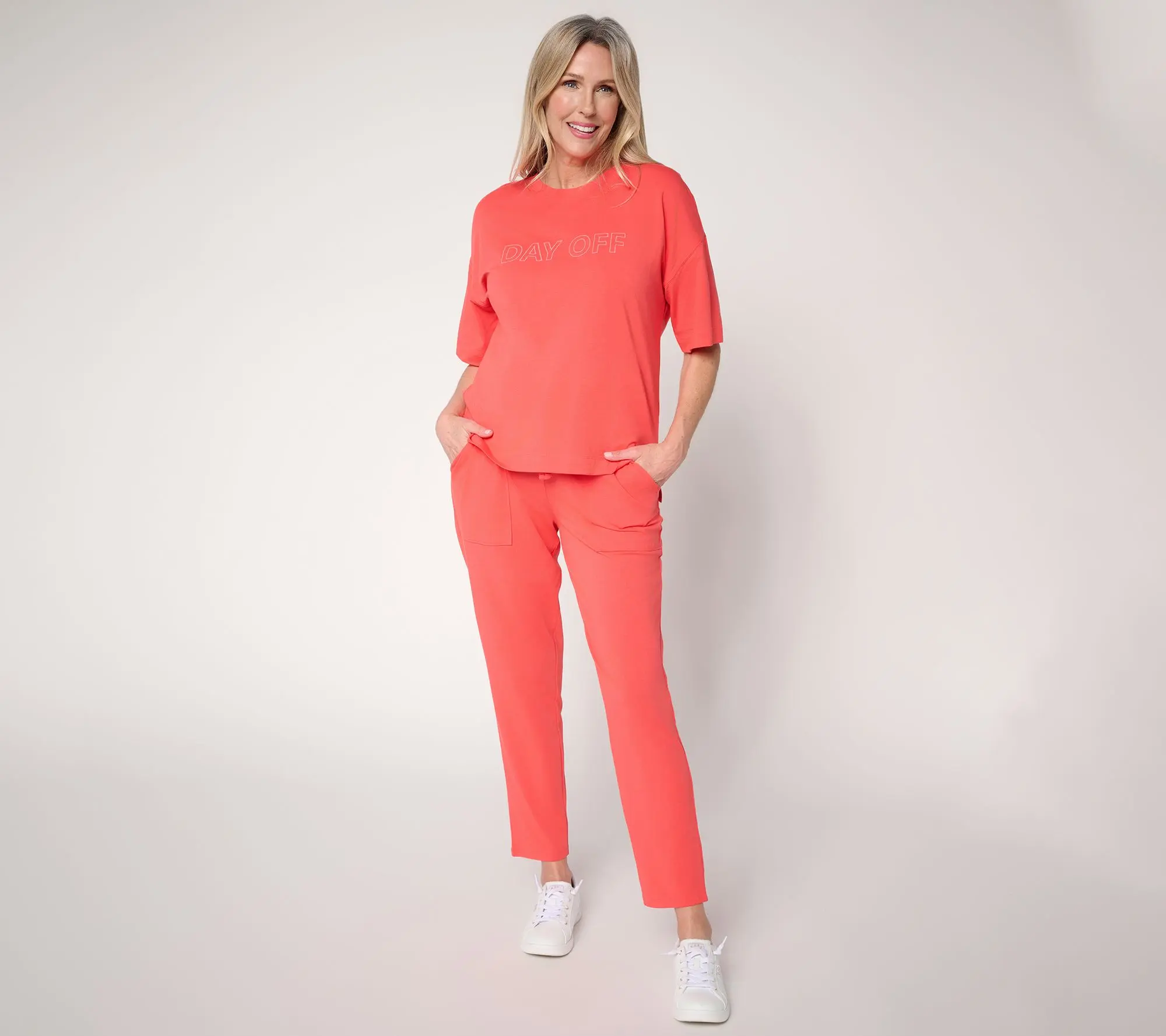 AnyBody Petite Cozy Knit Lounge Set with Embroidery
