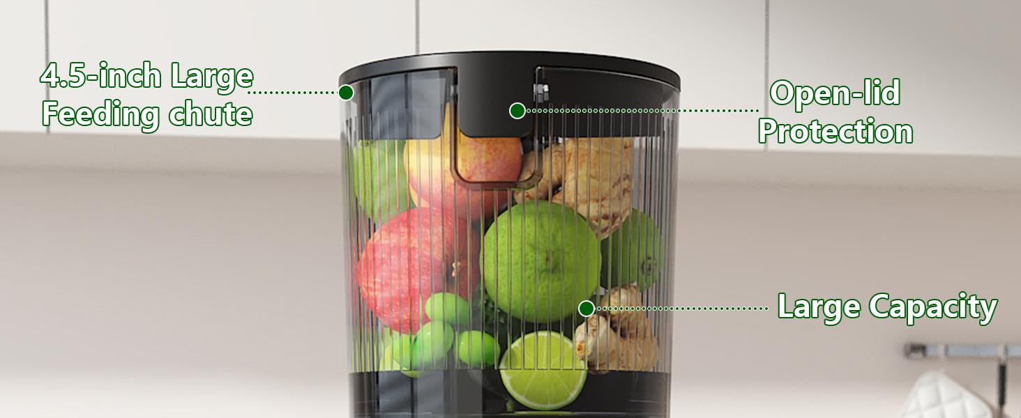 Juicer Machines, Cold Press Juicer with 5.3" Extra Large Feed Chute and Powerful AC Brushless Motor Fit Whole Fruits & Vegetable, High Juice Yield, BPA Free, Extra one Replace juicer strainer