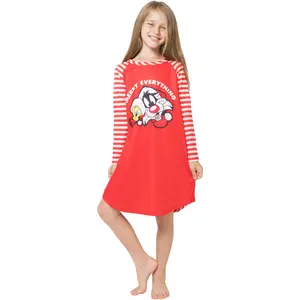 Looney Tunes Girls Christmas Pajamas with Tweety Bird and Sylvester Cat Merry Everything Raglan