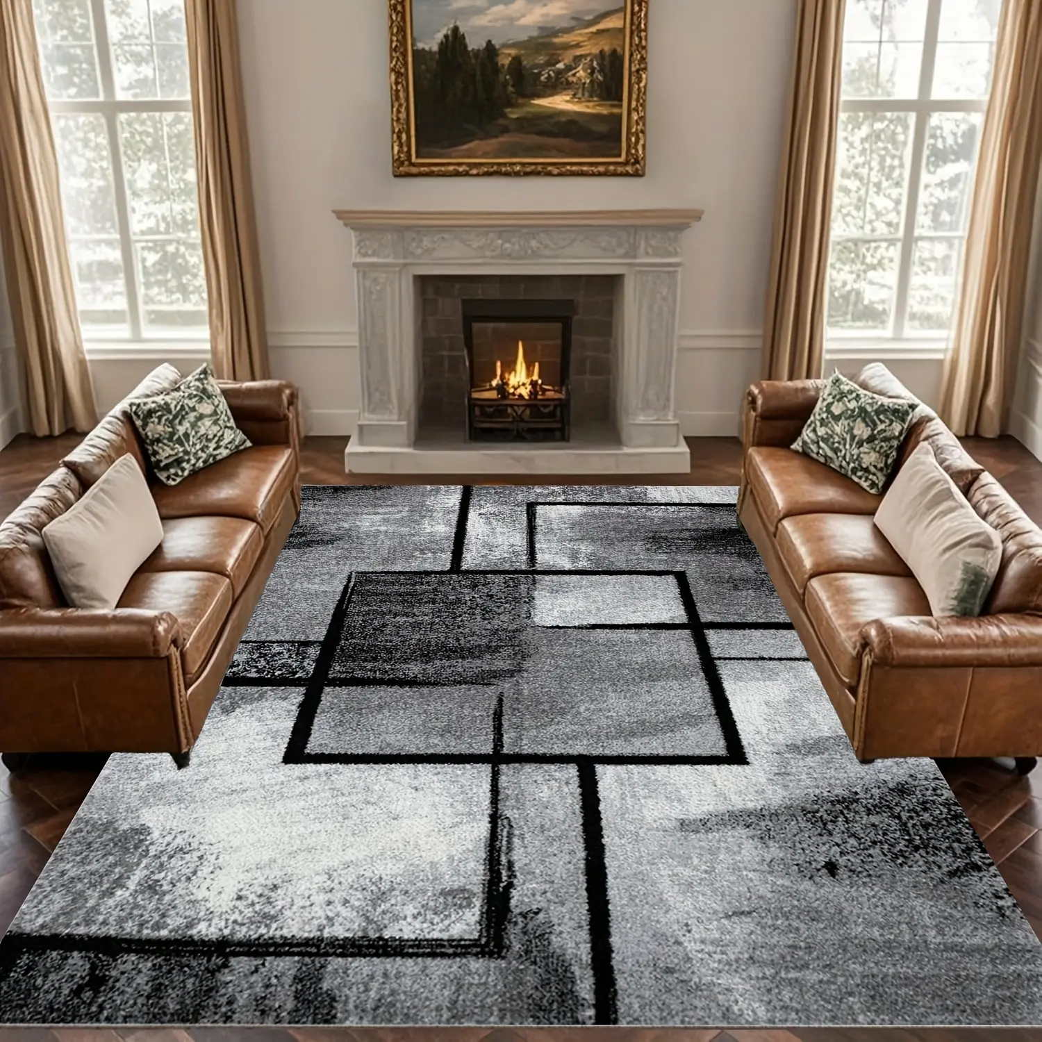 1pc 100% Polyester Luxurious Velvet Home Decor Rug - Crochet Weave, Easy Geometric Retro Design, Nonslip Backing, Machine Washable Rectangular Area Rug - Ideal for High Traffic Spaces, Living Room, Home Decor Rugs, Nonslip Area Rugs