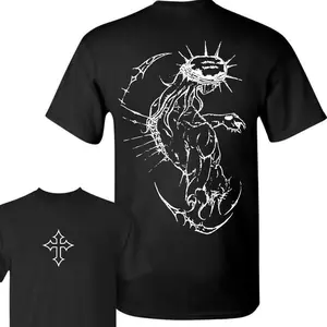 Unisex Crew Neck Tee  Brandless JJBA Jesus Pump Cover Oversized Gym T-Shirt Featuring Cross Design and Fabric Top Collar, Perfect Menswear Gift for Fitness Enthusiasts and Fans of Christian Apparel