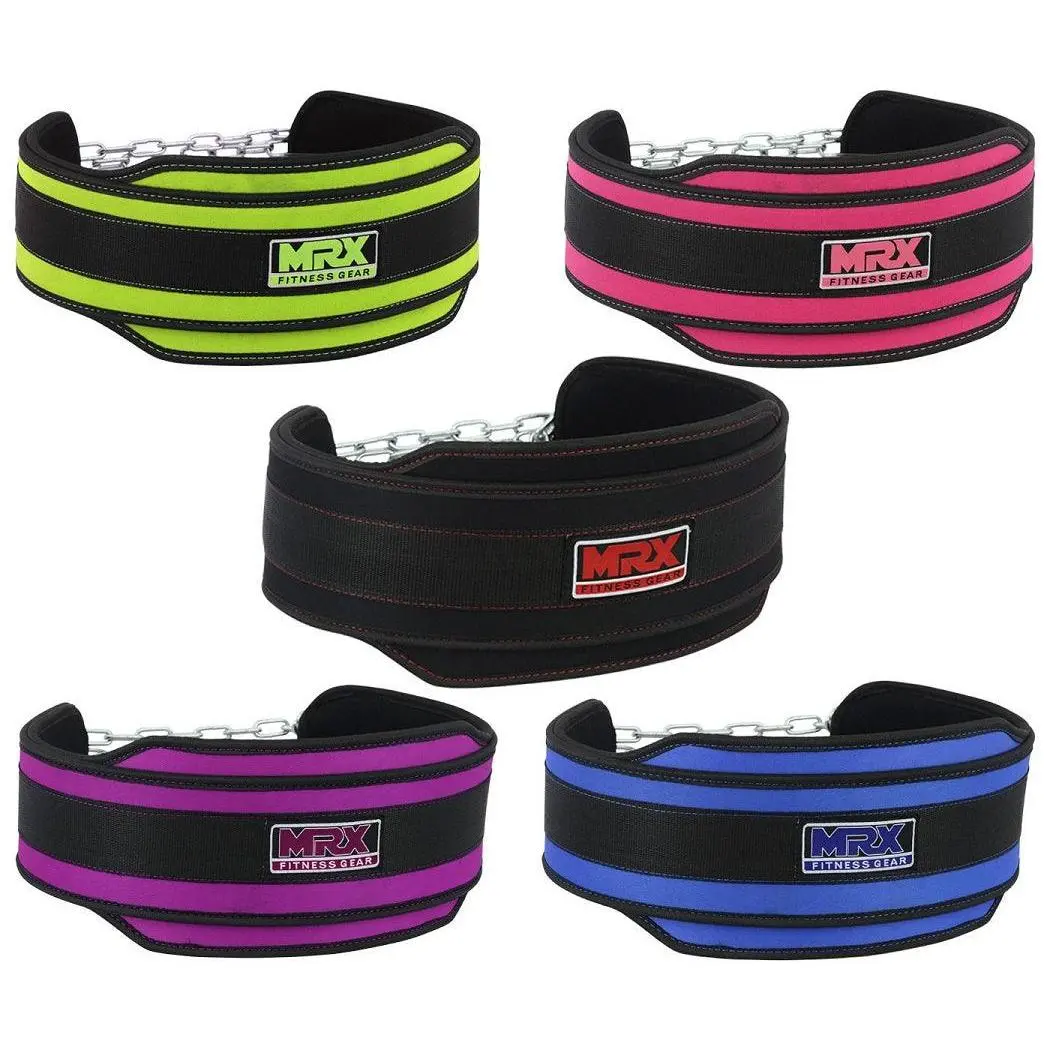 MRX BOXING & FITNESS Unisex Nylon Dip Belt with Metal Chain, Flexible & Adjustable Fitness Equipment for Lower Back Support for Home Gym & Weightlifting, Supporting Belts