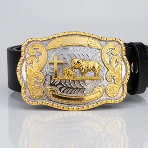 Praying Cowboy Western Belt Buckle 5.5"x4" – Christian Cross Cowboy Prayer Hebilla Vaquera Rodeo Belt Buckle Vintage Gold Silver Ranch Cowboy Gift for Men