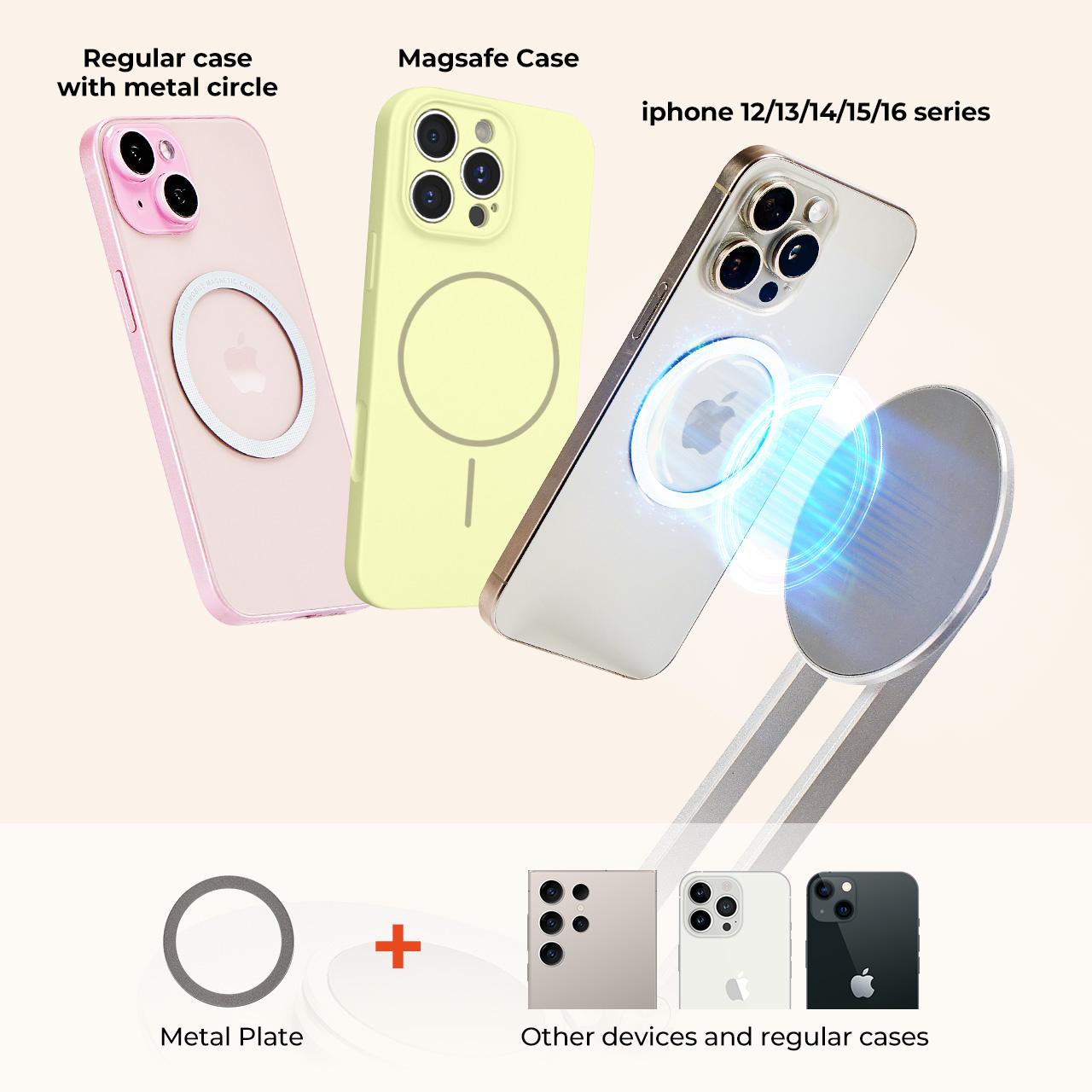 MUNBYN 360-Degree Rotating Magnetic Phone Stand ,Adjustable Foldable Aluminum Phone Holder,Universal Phone Accessory for Home Office, Silver Edition