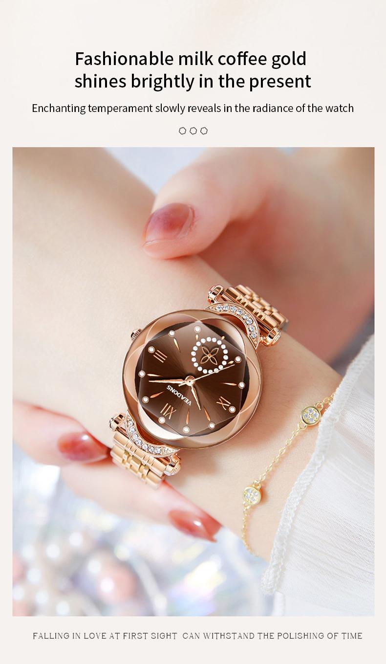 Luxury Watch  Women's Jewelry Watch Valentine’s Day Gift Elegant Diamond Cut Crystal Four Leaf Clover Pearl Elements Stainless Steel Case Waterproof Design for Daily Wear or Gifting ChristmasGift