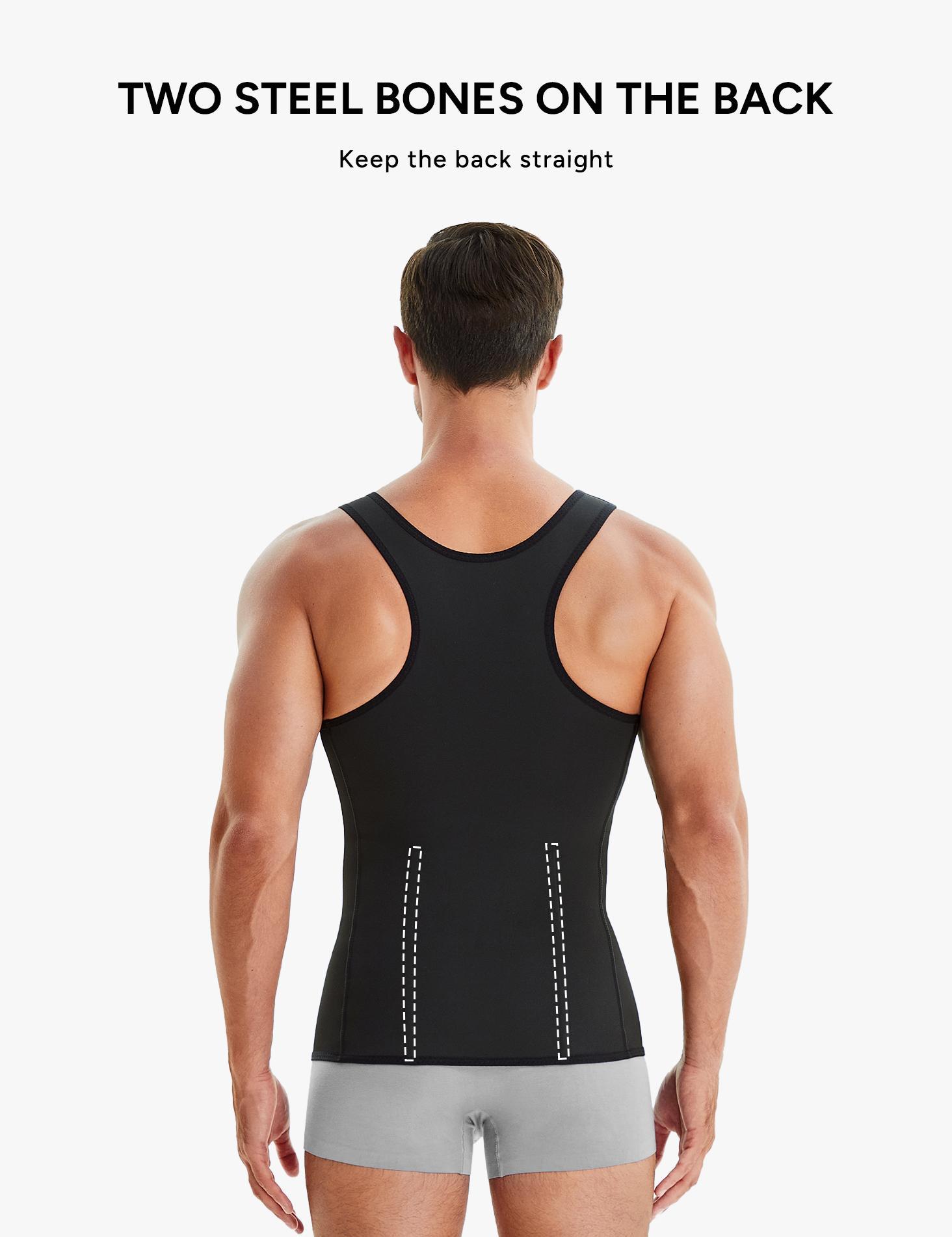 【LIVE-2】Nebility Men's  Waist Trainer Trimmer Compression Vest Steel Bone Support  Outdoor Sport Exercise Athletic Shapewear Fitness Zipper