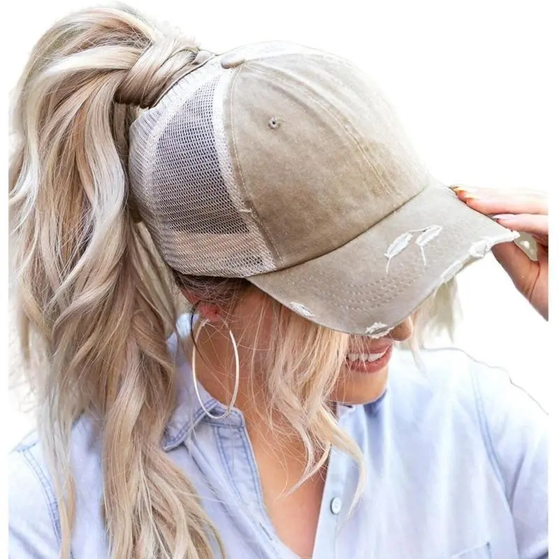 Womens Pony Hat High Ponytail Baseball Cap Messy Bun Caps  display picture 1