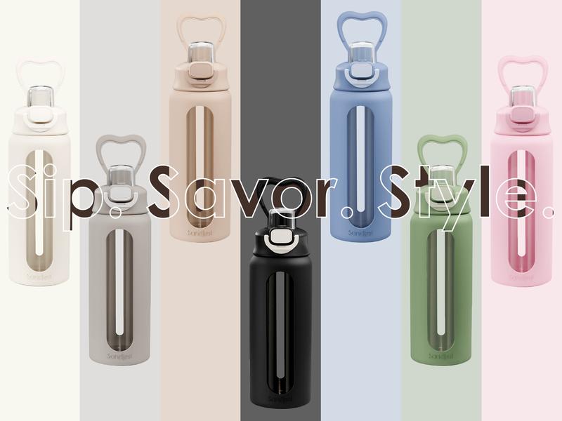 Sandjest Glass Water Bottle with Silicone Sleeve 24oz with Lid, Motivational Drinking Hydration Bottles for Men Women Gym Travel Sports Christmas Gift