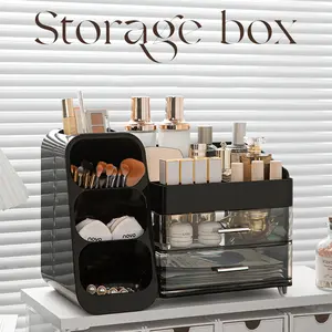 Large Capacity Elegant Makeup perfume Storage Organizer Box Multi-functional desktop Organizer bin for Brushes Lipstick Eyebrow Pencil Pocket Mirror Home Travel Portable Cosmetics Organizer with Drawers Accessory Clear Drawer Gift Jewelry Pink Slot Holder