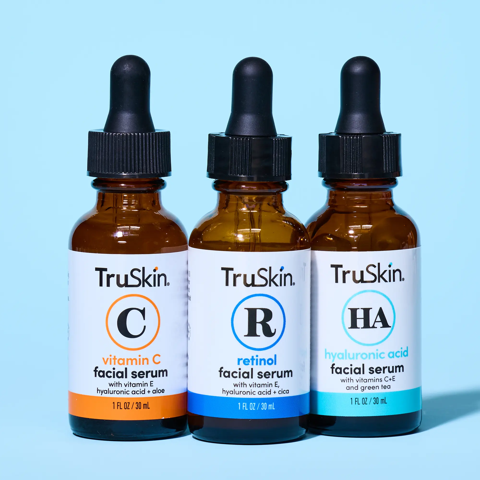 TruSkin GlowCycle Power Trio -  Vitamin C Facial Serum, Hyaluronic Acid Facial Serum + Retinol Facial Serum with Vitamin E and Cica for Brightening and Hydrating