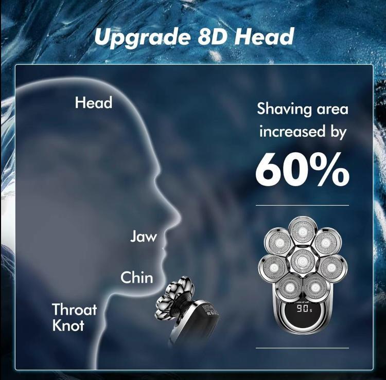 8-Head 6-in-1 Electric Shaver with Washable Multifunctional Heads, Smart Digital Display, and Long-Lasting Battery Performance