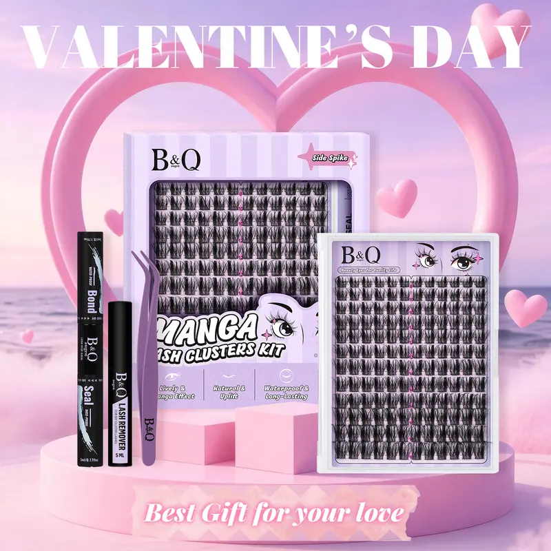 Side Spike Kit l B&Q Manga Series Individual Spider Lash Clusters,CC-Curl,Bond & Seal(8-18MIX) for DIY Eyelashes Extension Kit Outdoorfun Makeup Cosmetic Spiky Cartoon Anime Wet Vibe Lash