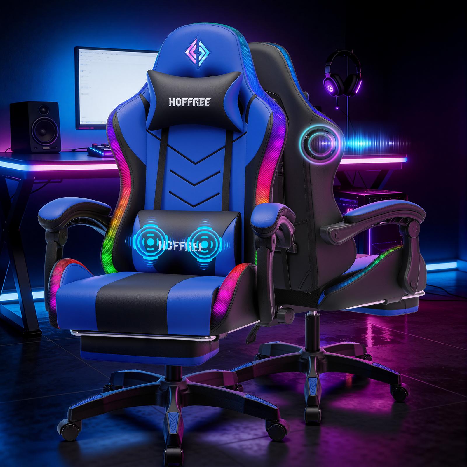 HOFFREE Gaming Chair with Music Rhythm RGB LED Lights and Wireless Speakers Ergonomic Massage Computer Gaming Chair with Footrest Video Game Chair High Back with Lumbar Support HOFFREE Gaming Chair with Music Rhythm RGB LED Lights and Wireless Speakers Ergonomic Massage Computer Gaming Chair with Footrest Video Game Chair High Back with Lumbar Support