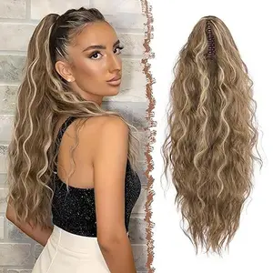 Claw Clip Ponytail Extensions - Long Pony Tail Hair Piece Wavy Curly Synthetic Hairpieces for Women