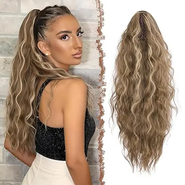Wavy Curly Ponytail Extension with Claw Clip for Women, Long Soft Synthetic Fiber Hairpiece, Artificial Hair Extension for Instant Volume, Curly Ponytails, Fiber Synthetic Curls, Soft Wavy Curly