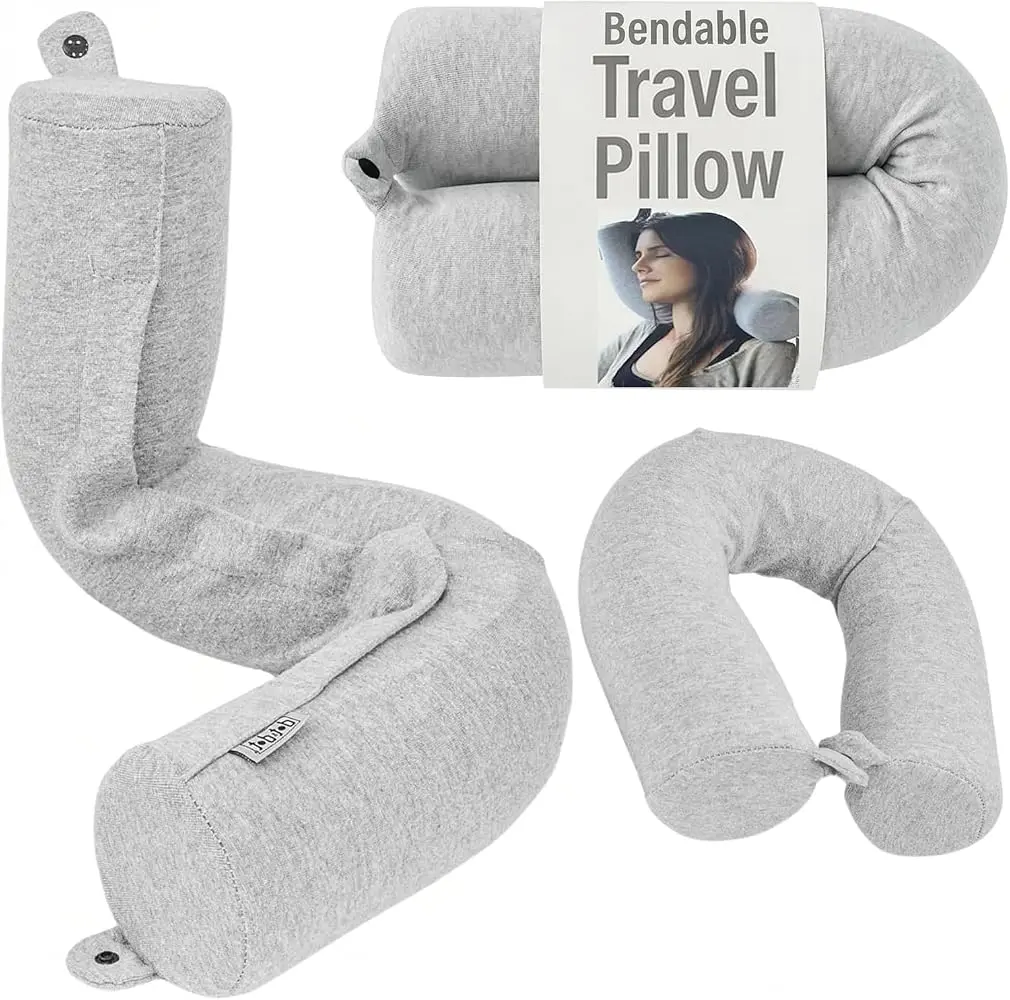 Dot&Dot Twist Memory Foam Travel Pillow for Airplane, Car and Home, Bendable Adjustable Roll with Washable Cotton Cover
