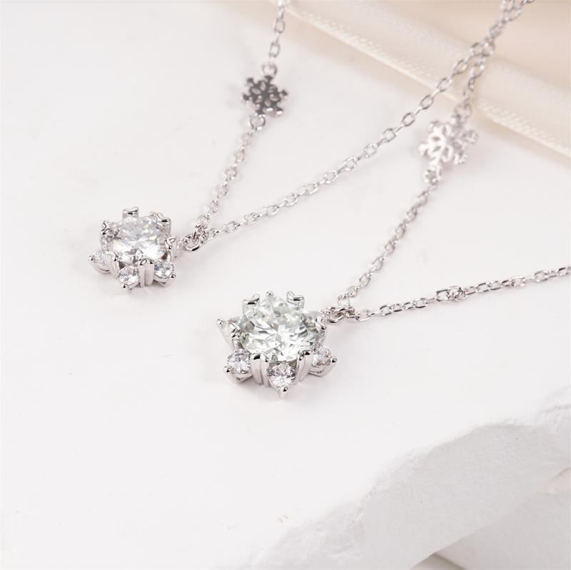 Moissanite 1-2ct Ice Crystal Snowflake Pendant Necklace Wedding Engagement Anniversary Romantic Elegant Gift Daily Wear