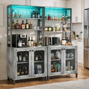 Unikito LED Wine Bar Cabinet with Charging Station, 3 Outlets & 2 USB Ports, RGB Music-Sync Lights, Adjustable Shelves for Kitchen, Dining Room, Living Room