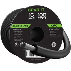 16AWG 600V Tinned OFC Stranded Silicone Wire, 100ft Black