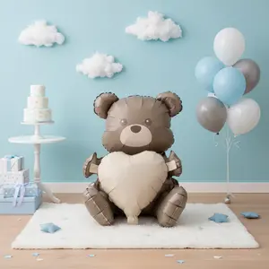 26″ Sitting Teddy Bear Heart Foil Balloon – Cute Mylar Party Decoration for Birthday, Valentine’s & Baby Shower