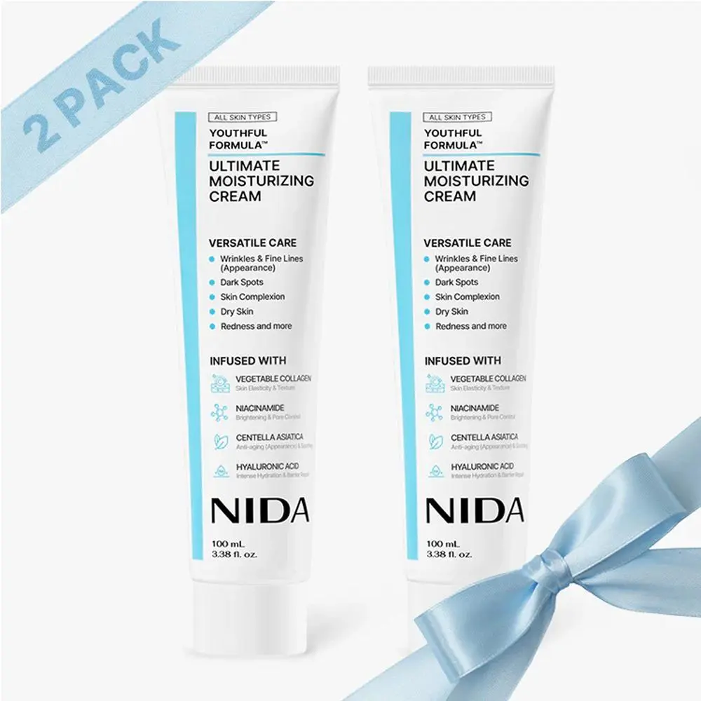 NIDA Youthful Formula Ultimate Moisturizing Cream 2 PACK | Centella Asiatica, Niacinamide, Hyaluronic Acid, Collagen | Wrinkles, Fine Lines, Dark Spots, Dry Skin, Redness | 3.38 fl. oz., 100ml (New Formula)