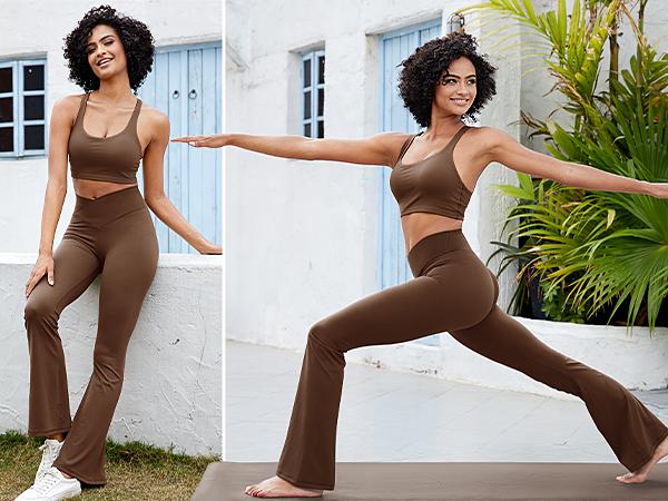 UEU Womens Wide Leg Crossover High Waisted Yoga Pants Camo Bootcut Workout Flared Leggings Casual Pants Comfy Fall active wear gym  29''/31''/33''