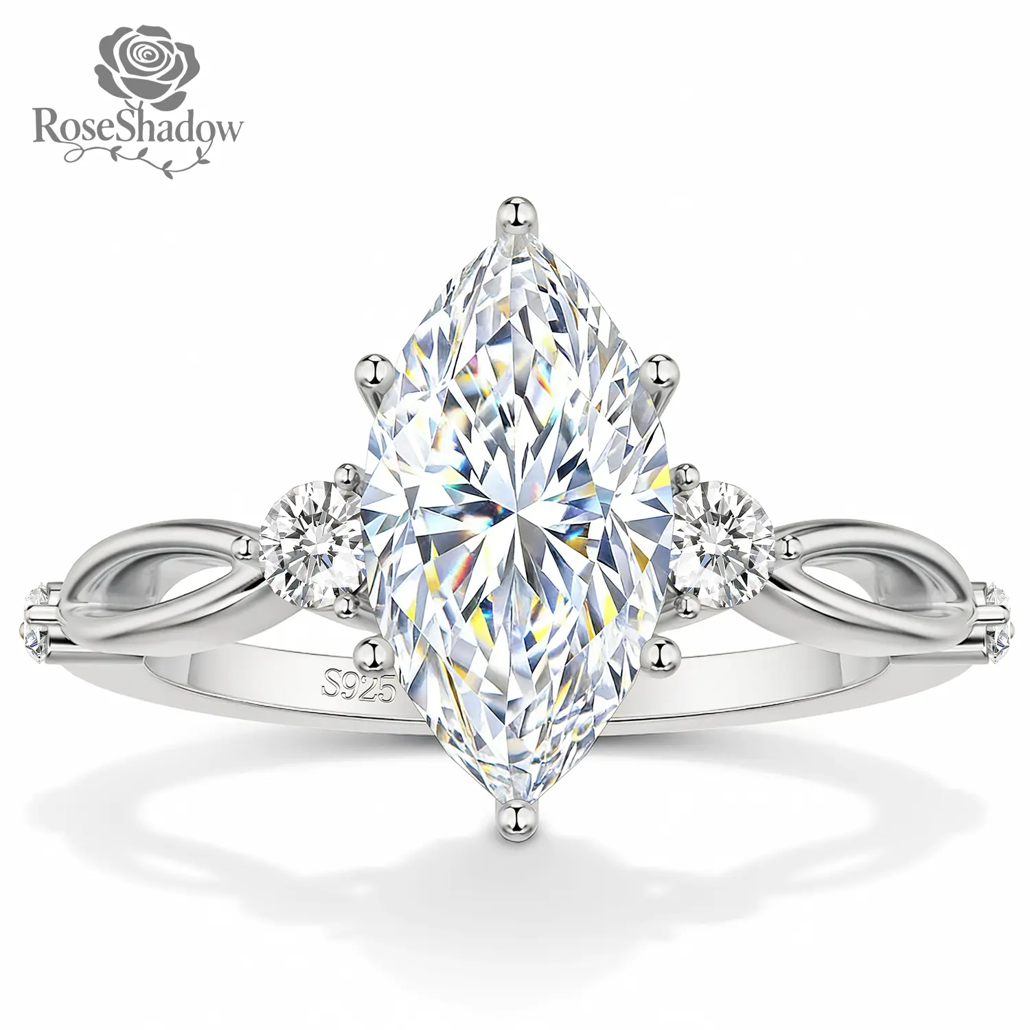 ROSESHADOW 2CT Moissanite Marquise Cut Ring for Women D Color VVS1 Clarity 14K Gold Plated 925 Sterling Silver Engagement Promise Ring Anniversary Wedding Gift for Wife Girlfriend