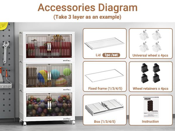 Broview 360Qt Large Storage Bins with Lid, 90Gal Stackable Closet Organizer and Storage Drawer, Collapsible Storage Box with Wheels, Plastic Clothes Storage Cabinet Containers for Home Organization, Black/White