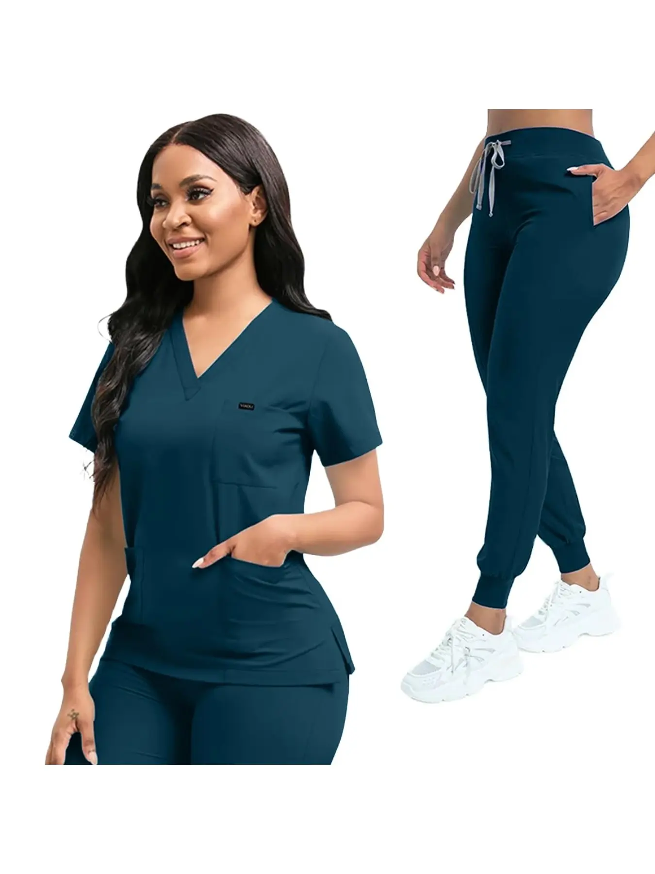2026 New Basic Nursing Center Work Clothes Women's Solid Color Short Sleeve Top and Pants Casual Uniform Scrub Set with Three Pockets