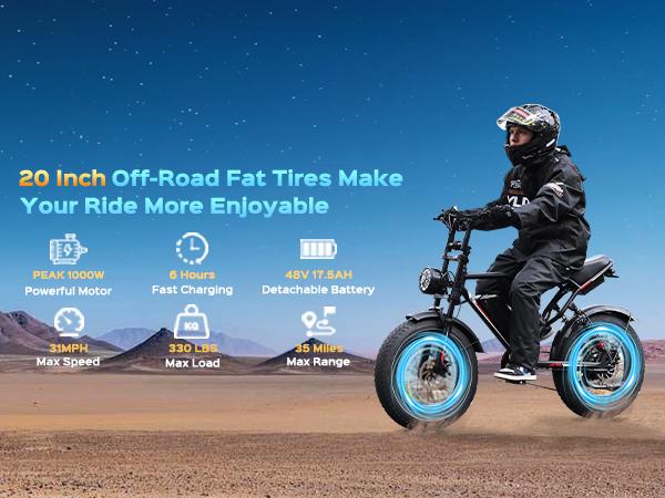 31MPH Electric Bikes 1500W Peak 20 Fat Tire E Bike with Powerful Motor 48V 17.5Ah Removable Battery, Ebike Moped Style for Mountains, Snow, Sand, Road Motorcycle E-Bike Bicycle Folding Fat-Tire ride