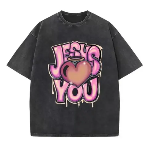 Men's Faith Graphic T-Shirt - Natural Soft Cotton Christian Streetwear with Jesus Love You Graffiti, Unisex Daily Wear Washed Casual Comfortable Top