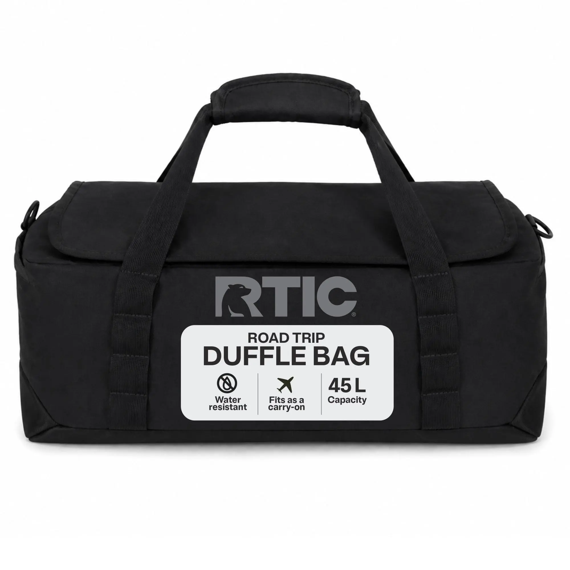 RTIC Road Trip Duffle Bag, Medium, Water Resistant, Durable Fabric, Black