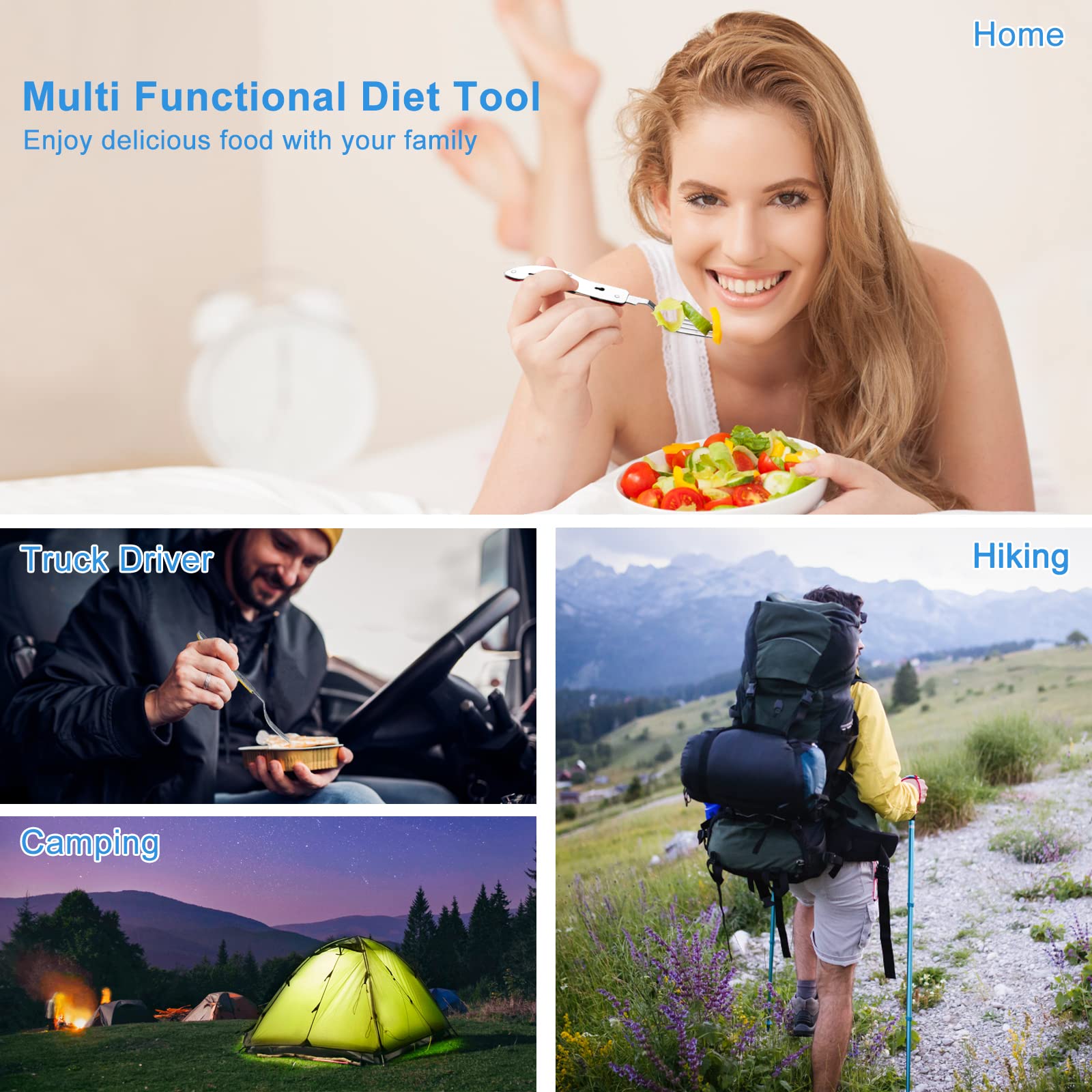 4-in-1 Portable Stainless Steel Cutlery with Fork, Spoon, Knife, and Bottle Opener-Uhair- Lightweight, Detachable, and Durable Camping Silverware for Outdoor Events and Adventures