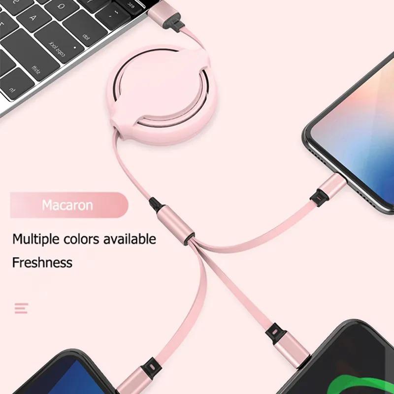 3-in-1 Multi-Port Charging Cable - Fast Charging for iPhone, Android & Type-C, Simultaneous Charging, Free Interface Switching