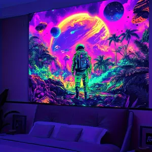 1pc UV-reactive astronaut tapestry.Glows with cosmic planets and stars under blacklight.Soft peach polyester, no electricity needed.Perfect for bedroom decor, themed events, or space-inspired parties.Ideal for summer holidays.