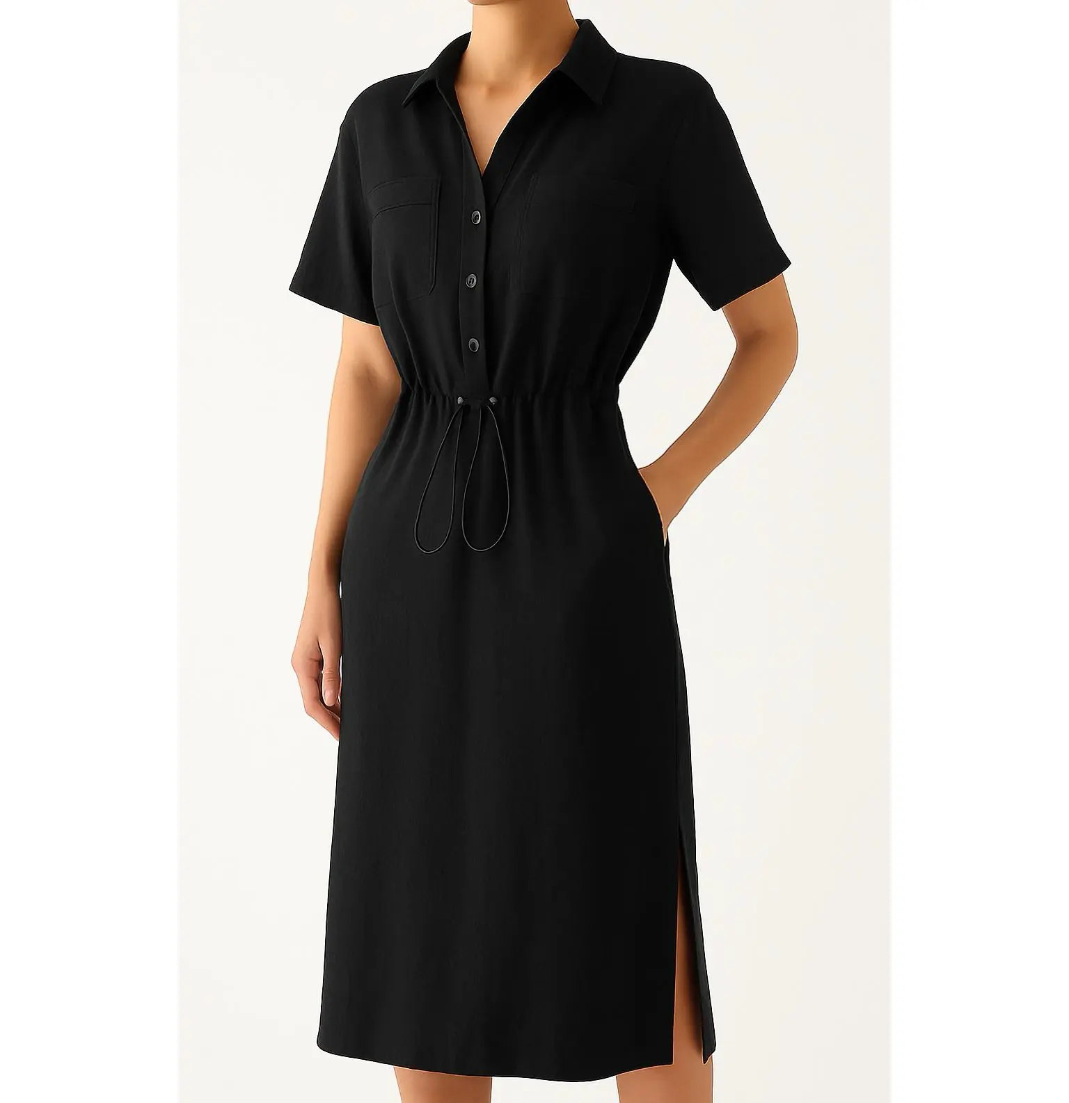 chinese dress ladies No.41 Full Length Linen Day Dress in Solid Black main image 1