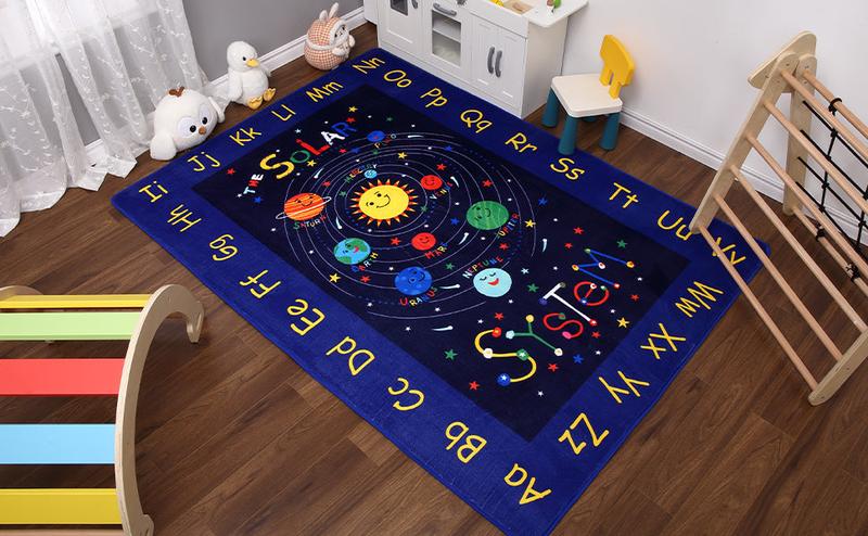 【GARVEE】Educational and Non-Slip Area Rugs Featuring Outer Space, Solar System, and Alphabet Designs, Soft and Large Throw Carpets for Playrooms, Bedrooms, Nurseries, and Classrooms