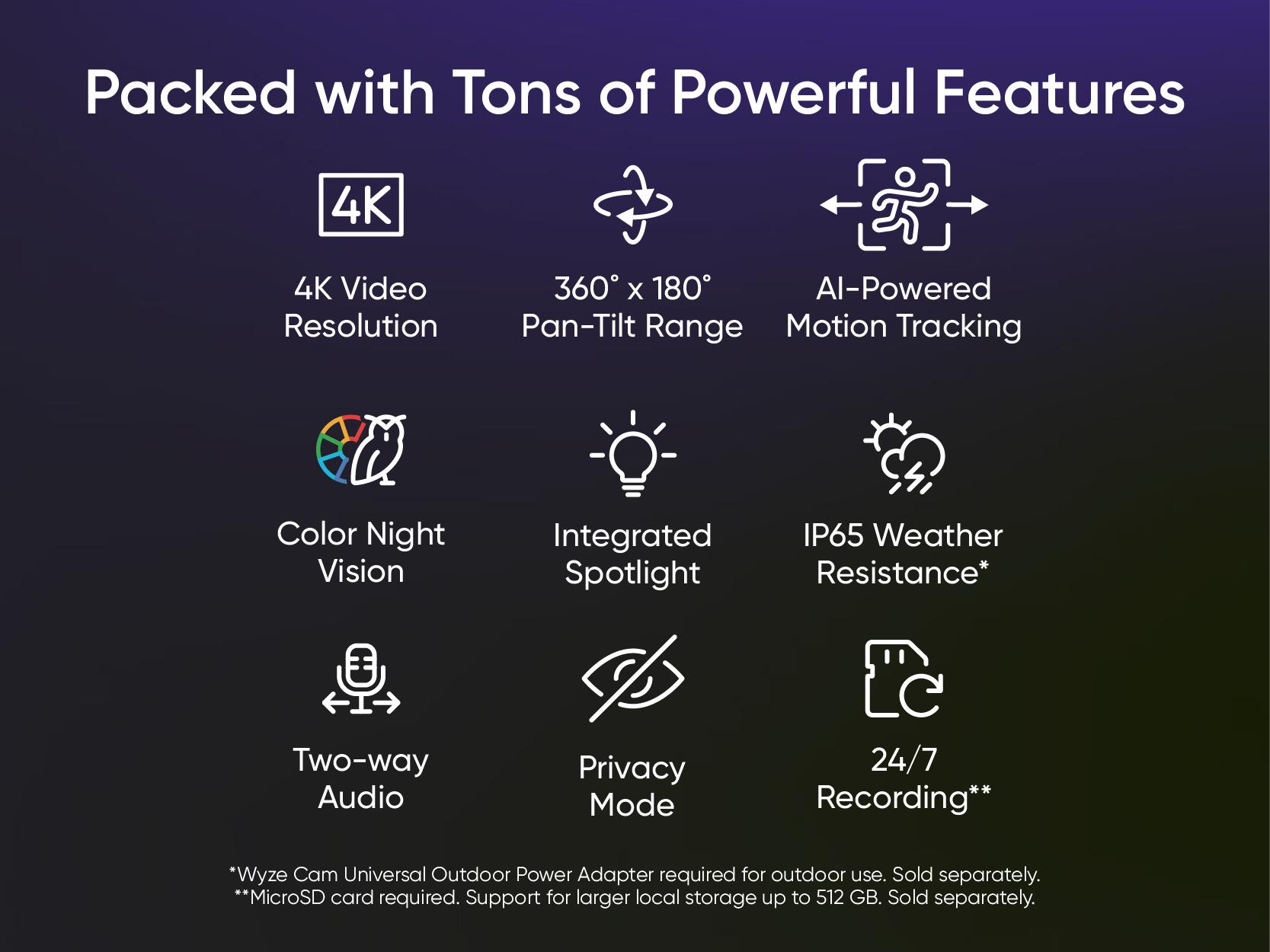 NEW! Wyze Cam Pan v4 - #1 Security Camera on TikTok goes 4K! Wired, Indoor/Outdoor Pan Tilt Zoom (PTZ), 360º Motion Tracking, Color Night Vision, WiFi