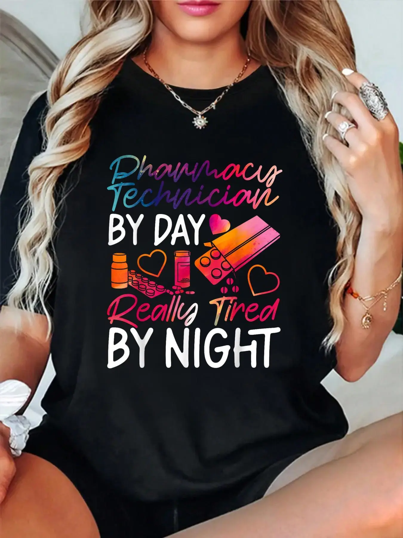 100% Cotton T shirts Pharmacy Tech Technician Pharmacist Student Pharmacy T-Shirt Breathable & Comfort Fit Tee Women,Short Sleeve Crew Neck Top for All Seasons,Graphic Tees Women Tops