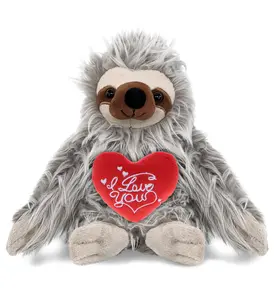 PLUSH I LOVE YOU RED HEART - SUPER-SOFT PLUSH - GREY SLOTH 7"