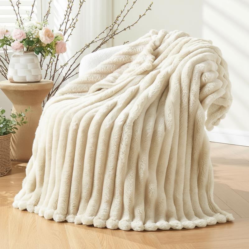 Yoofoss Fleece Blanket for Couch, Ultra Soft & Warm Fluffy Fur Luxurious Striped Plush Gift Blankets for Family Sofa Chair Bed Living Room Bedroom
