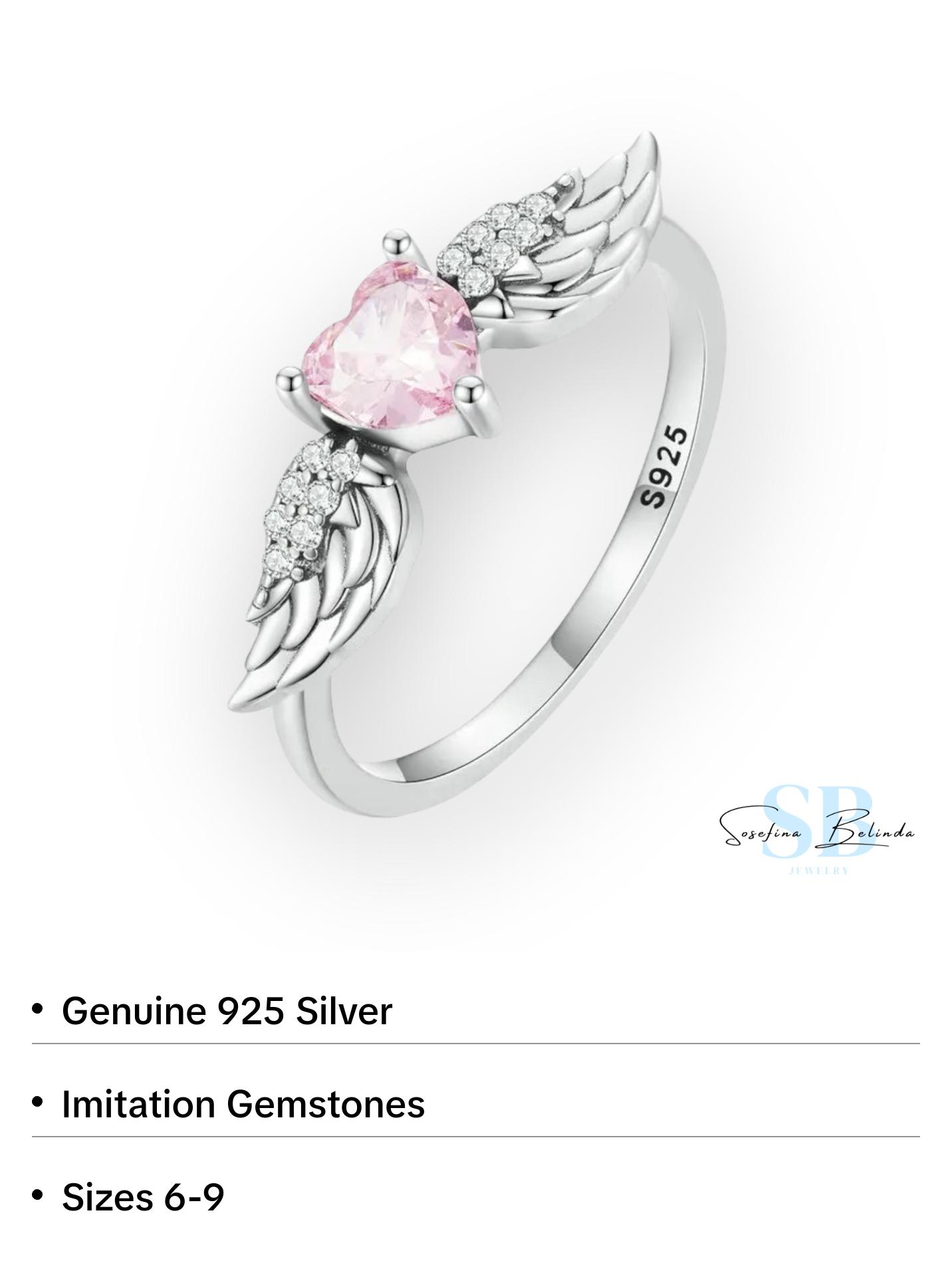Pink Angel Heart Sterling Silver Ring