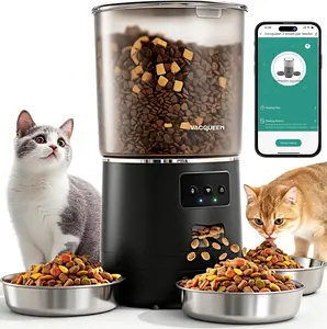 Vacqueen vFeeder Automatic Cat Feeder for 3 Cats, 6L/25 Cup Smart WiFi Pet Feeder with 3 Bowls, Strong Anti‑Jam System & Dual‑Effect Desiccant