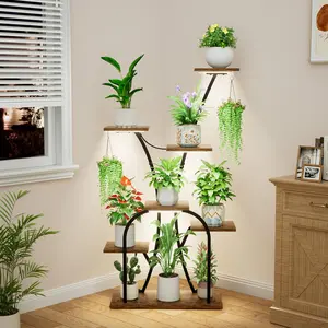 POZILAN Plant Stand Indoor with Grow Lights, 7 Tiered Plant Shelf Indoor, 50'' Corner Plant Stands for Indoor Plants, Metal Plant Display Shelves Lighted Flower Holder, Plant Rack for Living Room