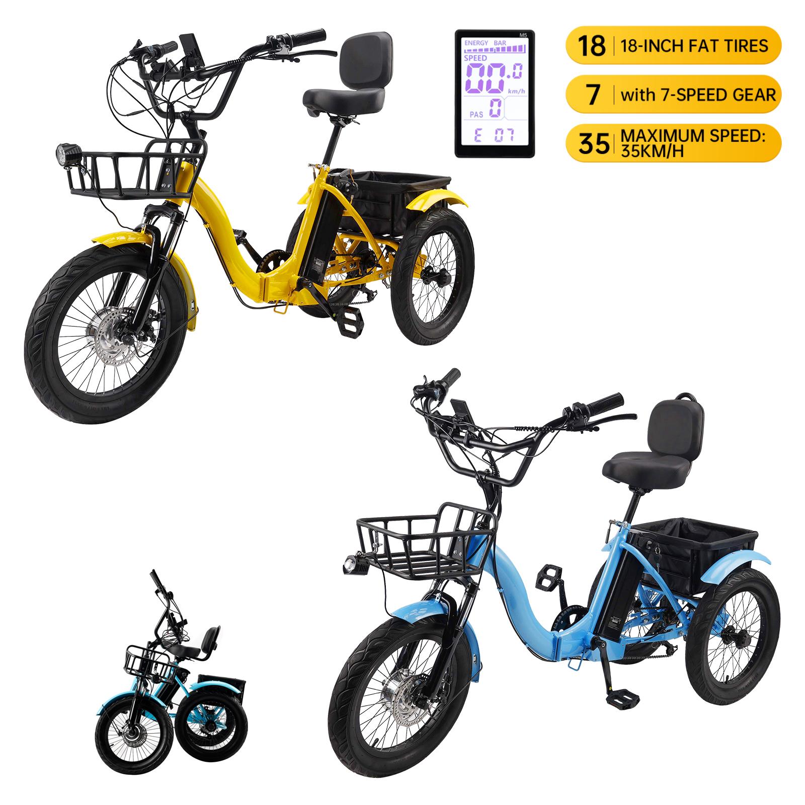 ‌Premium 400W Folding E-Trike Foldable Electric Tricycle with Rear Seat, 3 Wheel Ebike for Adults Olders, Speed ​​Adjustable/Pedal Assist