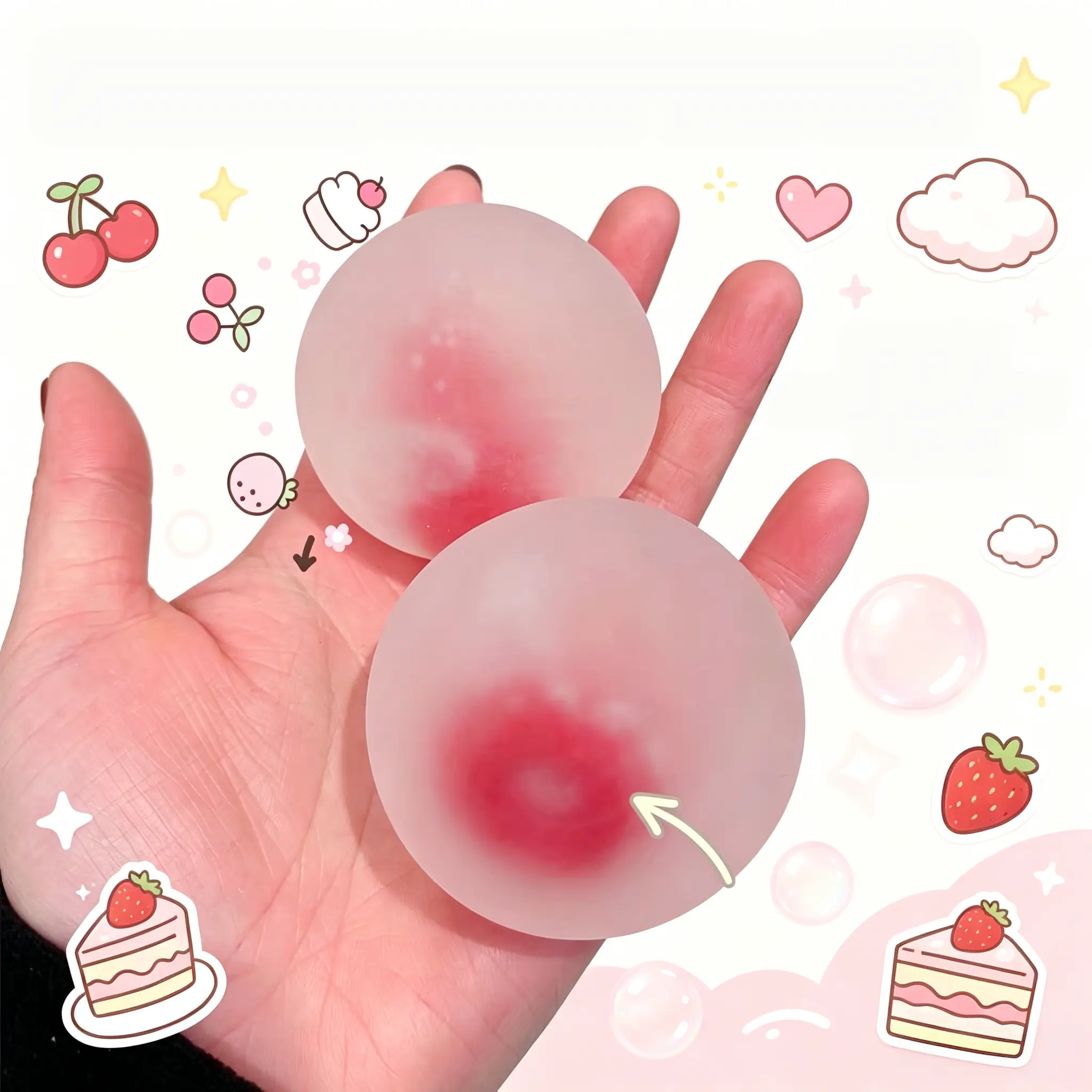 [Sugar Strawberry Mochi Squishy] Soft Slow Rising Squishies Toys Stress Ball Fidget Toy - Handmade DIY Squishy