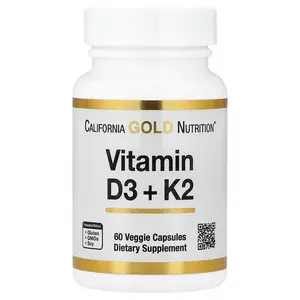 California Gold Nutrition Vitamin D3 + K2, 60 Veggie Capsules