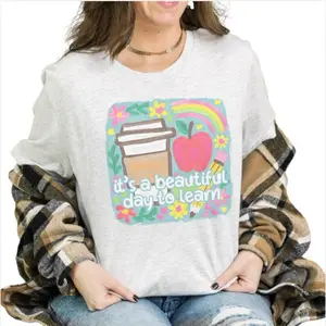 Teacher SHIRT - Its A Beautiful Day To Learn Bleached SHIRT -  Comfy Unisex Jersey Shirt - Bleached Graphic Tee Design, Random Bleaching, True-to-Size Fit, 35% Cotton 65% Poly - Fabric Vintage Tshirt