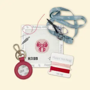 Happy Stitching - Pretty in Pink Needlepoint Key Fob Kit - Self Finishing Needlepoint Kit - Craft Supplies for Women