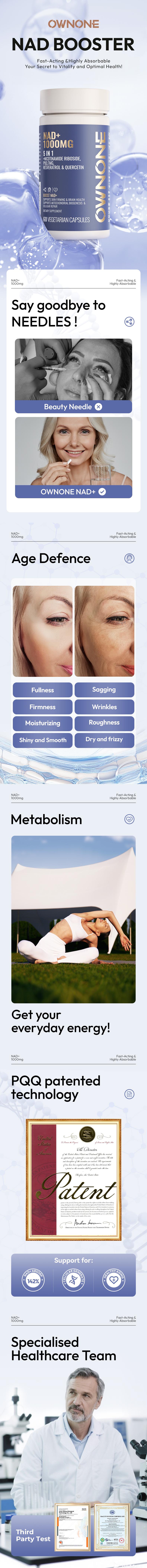 OXYENERGY & OWNONE Collagen Peptides & NAD+ 1000MG 5 IN 1 | Supplement for Healthy ng ＆ Brain Health Support | Supports Cellular Repair | Hair Skin Nail | Nicotinamide Riboside, PQQ, Resveratrol ＆ Quercetin | 60 CAPSULES Healthcare Dietary Supplement